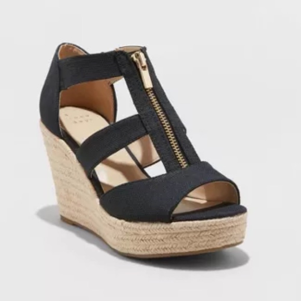 AND Carla Black Jute Zipper Wedge
